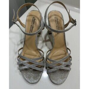 American Glamour Badgley Mischka Sparkly Silver Strappy Heels Shoes Size 6